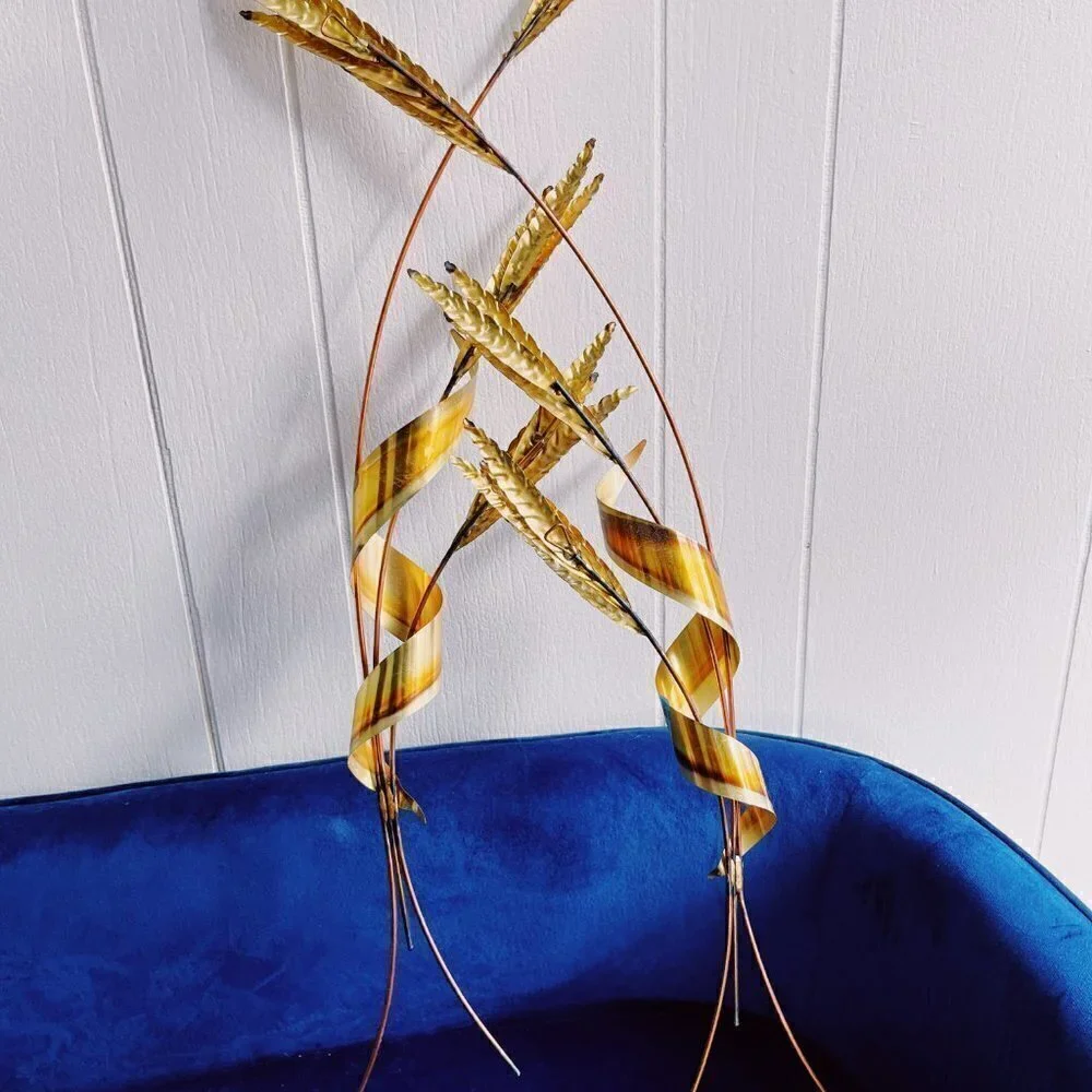 Brass Wall Art of Wheat Fronds. In the style of Curtis Jere, Mid Century Artist.
